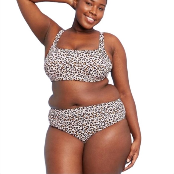 Leopard Ribbed Hipster Bottoms and Bralette Bikini Women’s Size Plus 14W NEW - Picture 1 of 14